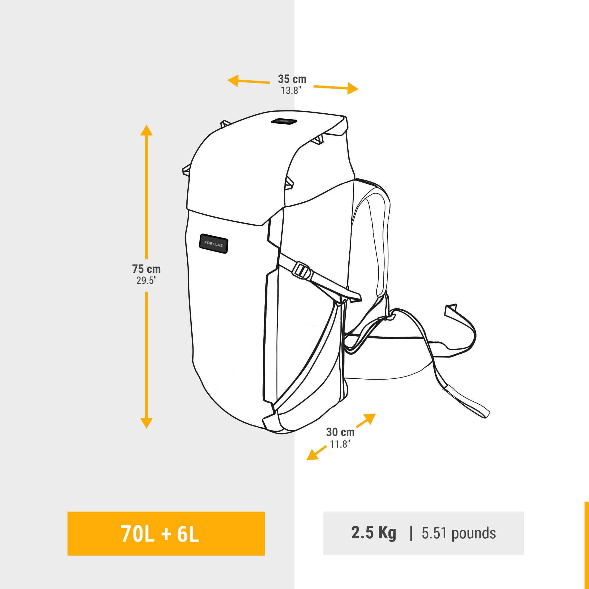 Forclaz MEN’S TRAVEL TREKKING BACKPACK TRAVEL 900 70+6 L WITH SUITCASE OPENING 4 Forclaz MEN’S TRAVEL TREKKING BACKPACK TRAVEL 900 70+6 L WITH SUITCASE OPENING - Image 2